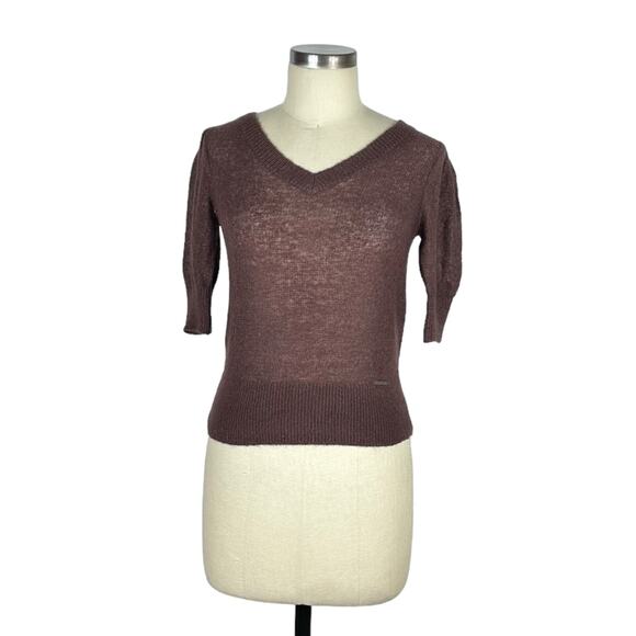 ABERCROMBIE & FITCH Brown Knit Short Puff Sleeve Cropped Sweater Women's Size XS - Picture 1 of 6